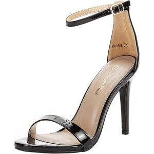 Women's Black-Pat Flower Ankle Strap Stiletto Round Open Toe Stylish Heel Shoe